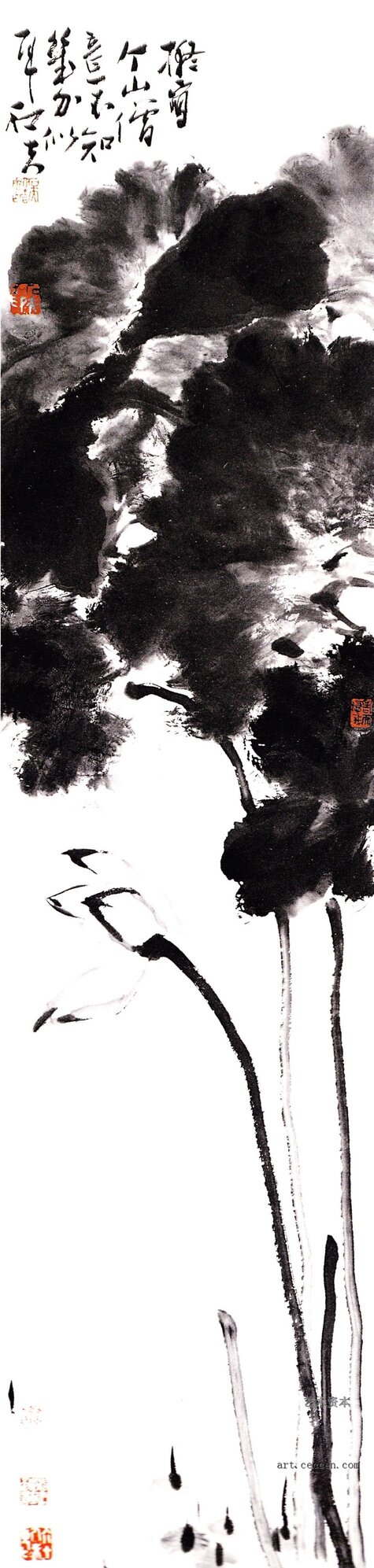 墨荷 136x34cm 纸本墨笔 2003年 郭石夫